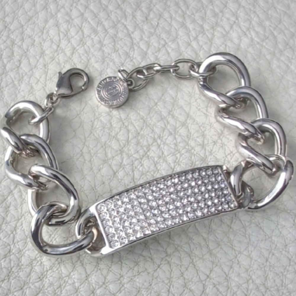 Graziano Silver Chain Link Bracelet with Sparkling Rhinestones